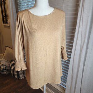 DOKOTOO Tan Elastic Sleeve Detail Blouse Soft Size Large Woman